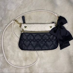 BETSEY Black & White Heart Ribbon Crossody